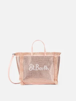 Mini-Vanity-Tasche mit Fransen und roségoldenen Strasssteinen