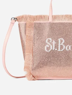 Mini-Vanity-Tasche mit Fransen und roségoldenen Strasssteinen