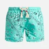 Mittellange Badeshorts für Jungen Caprese Jr mit wassergrünem Bandana-Aufdruck