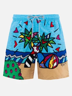 Mittellange Badeshorts Gustavia für Herren mit platziertem Aufdruck von Britto Design | ©BRITTO SPECIAL EDITION
