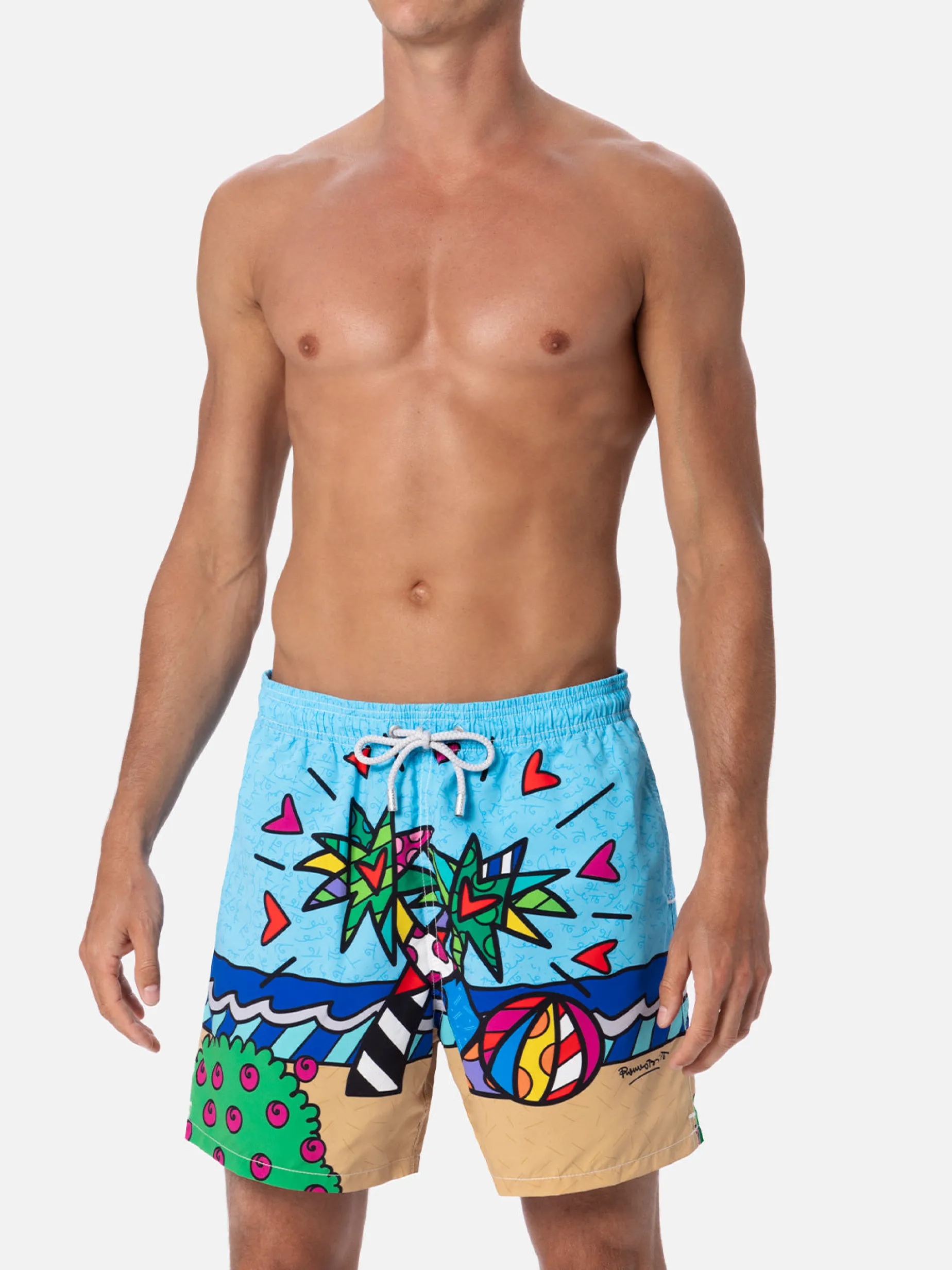 Mittellange Badeshorts Gustavia für Herren mit platziertem Aufdruck von Britto Design | ©BRITTO SPECIAL EDITION
