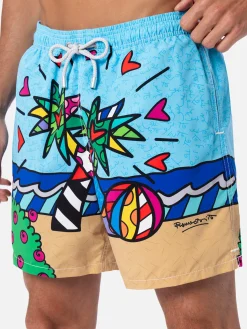 Mittellange Badeshorts Gustavia für Herren mit platziertem Aufdruck von Britto Design | ©BRITTO SPECIAL EDITION