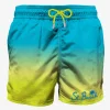 Mittellange Badeshorts mit Batikmuster und Stickerei