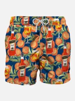 Mittellange Badeshorts mit Spritz-Time-Blaudruck