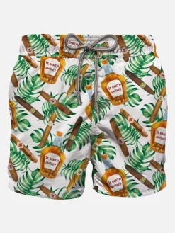 Mittellange Badeshorts mit Zigarren-Print