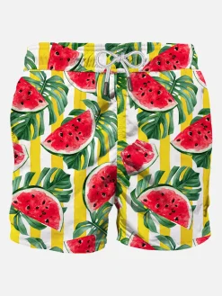 Mittellange Badeshorts mit Wassermelonen-Print