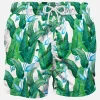 Mittellange Badeshorts mit tropischem Blätterprint
