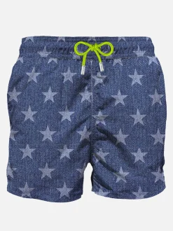 Mittellange Badeshorts mit blauen Sternen