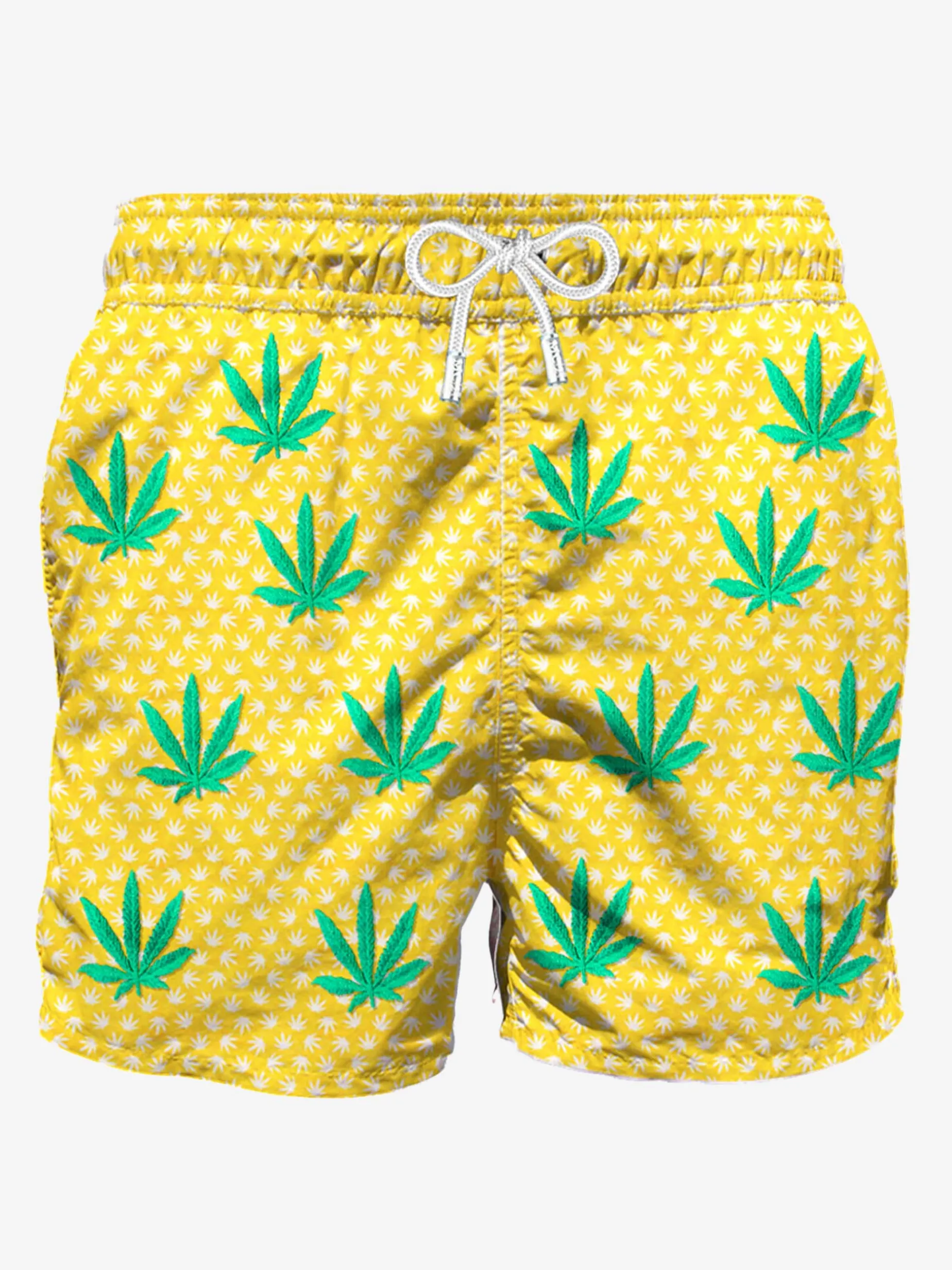 Mittellange Badeshorts mit bestickten Blättern