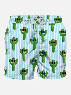 Mittellange Badeshorts mit Kaktus-Print