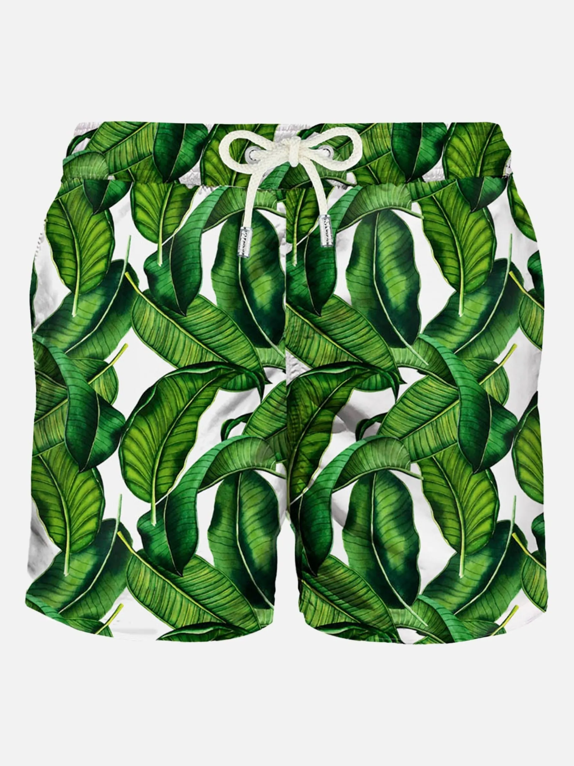 Mittellange Badeshorts mit Bananenblätter-Print