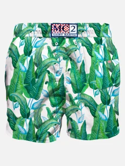 Mittellange Badeshorts mit tropischem Blätterprint