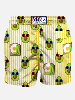 Mittellange Badeshorts mit Avocado-Toast-Streifendruck