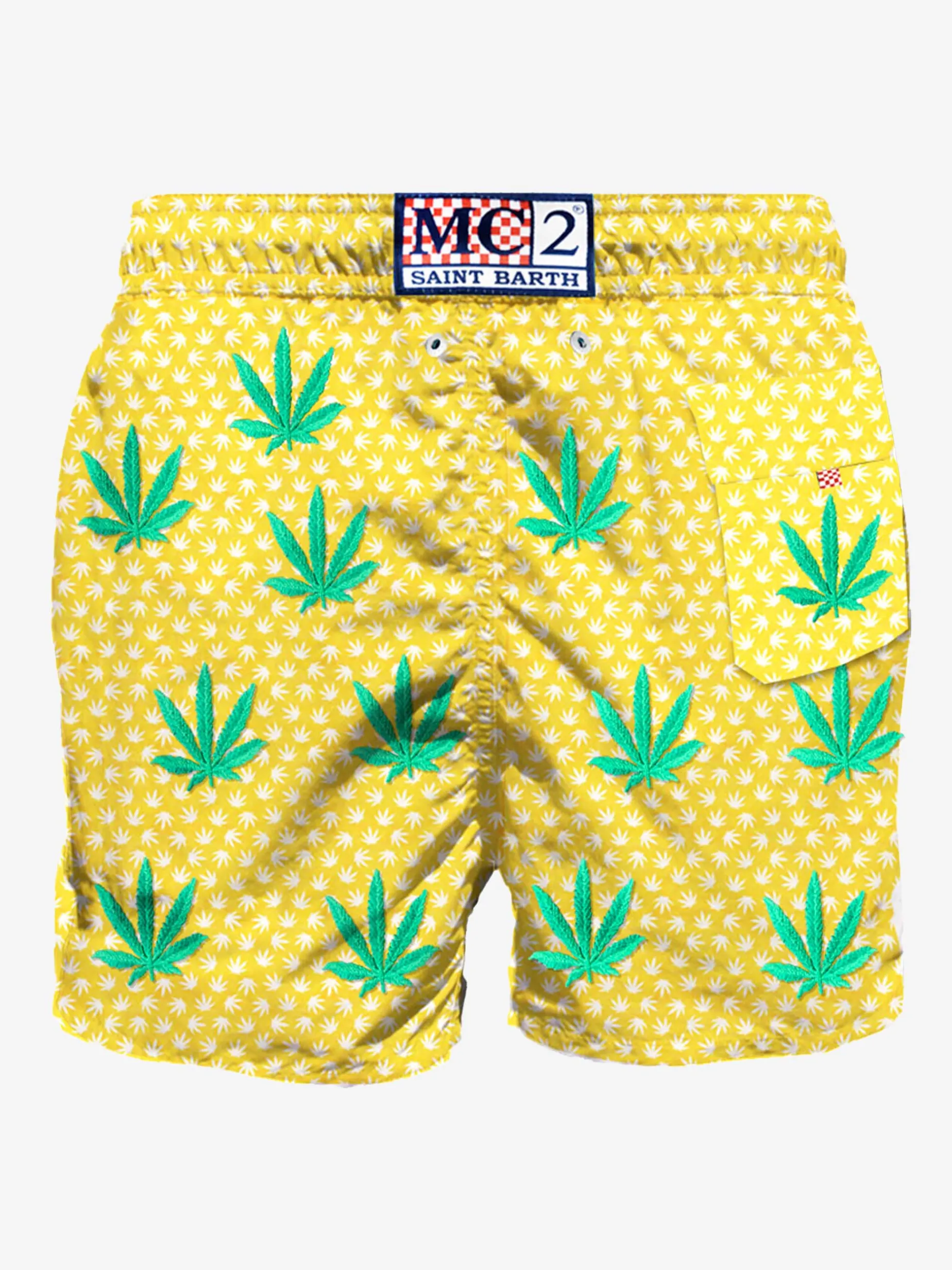 Mittellange Badeshorts mit bestickten Blättern
