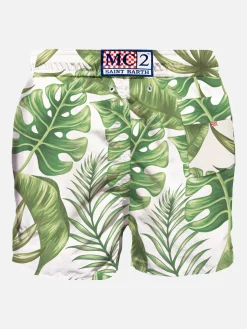 Mittellange Badeshorts mit tropischem Print