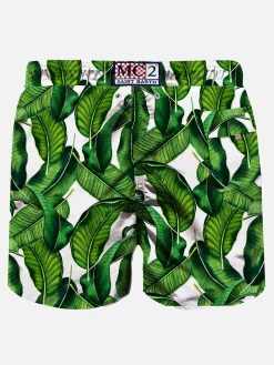 Mittellange Badeshorts mit Bananenblätter-Print