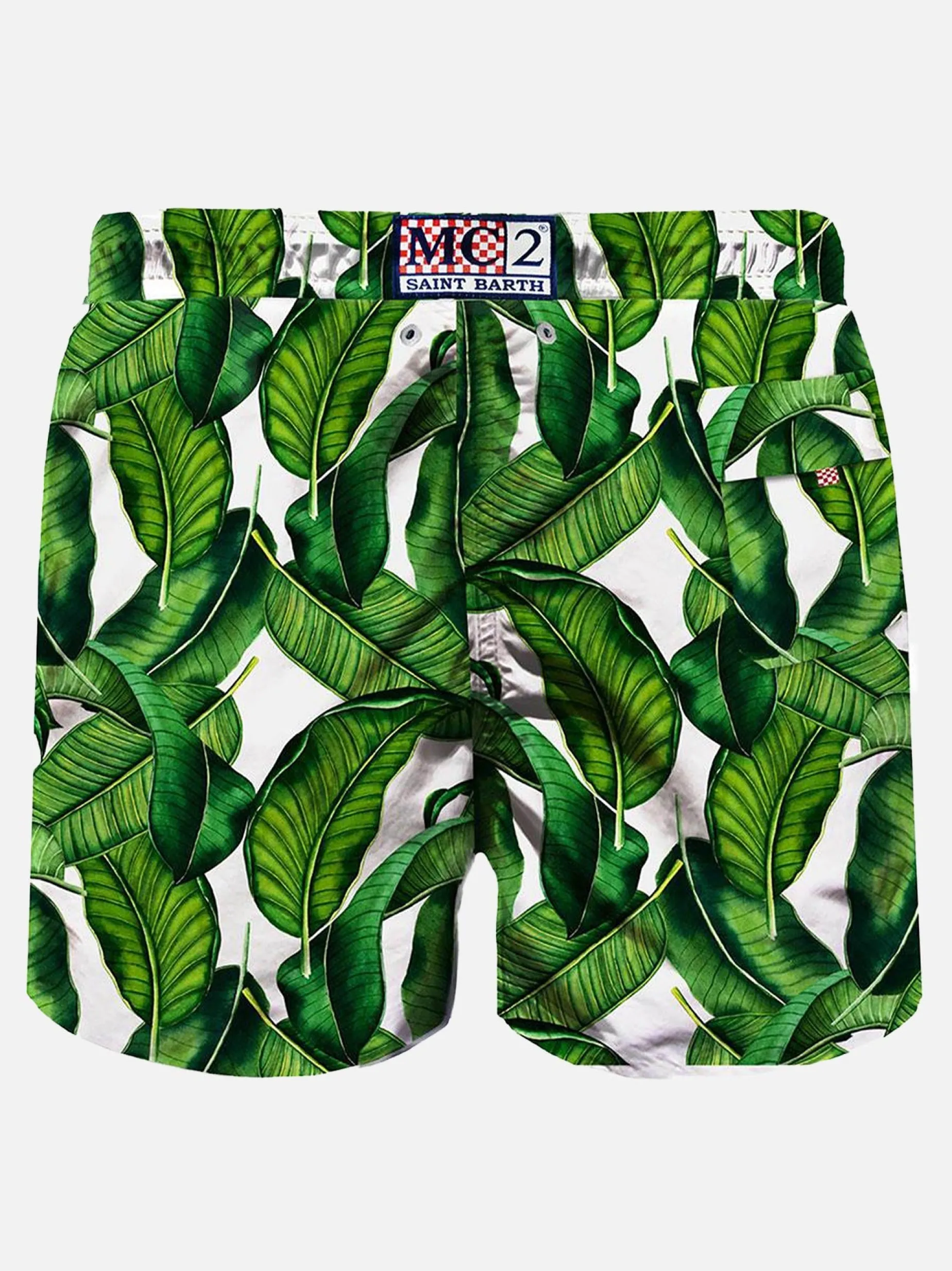 Mittellange Badeshorts mit Bananenblätter-Print