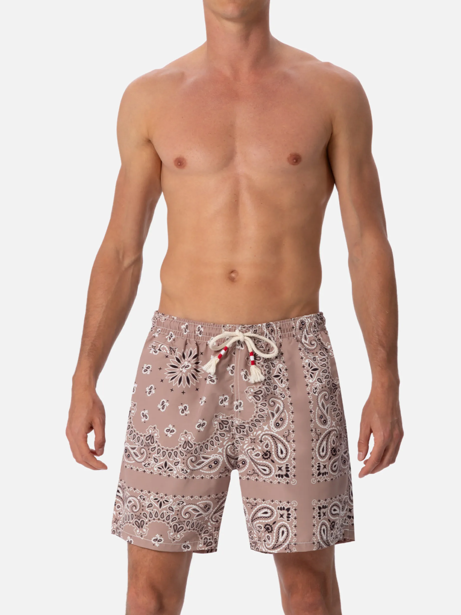 Mittellange beige Bandana-Badeshorts für Herren von Caprese