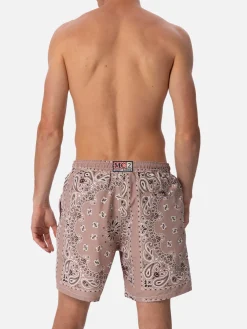 Mittellange beige Bandana-Badeshorts für Herren von Caprese