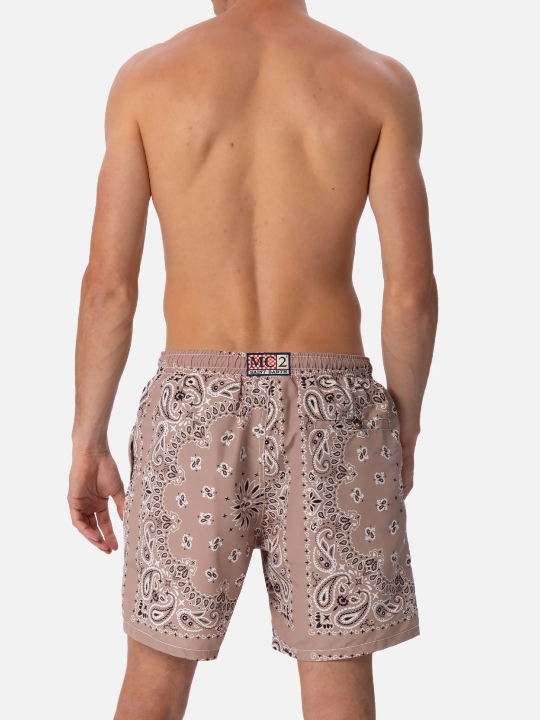 Mittellange beige Bandana-Badeshorts für Herren von Caprese
