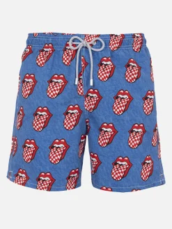 Mittellange gestreifte Gustavia-Badeshorts für Herren mit Rolling-Stones-Aufdruck | ROLLING STONES SONDEREDITION