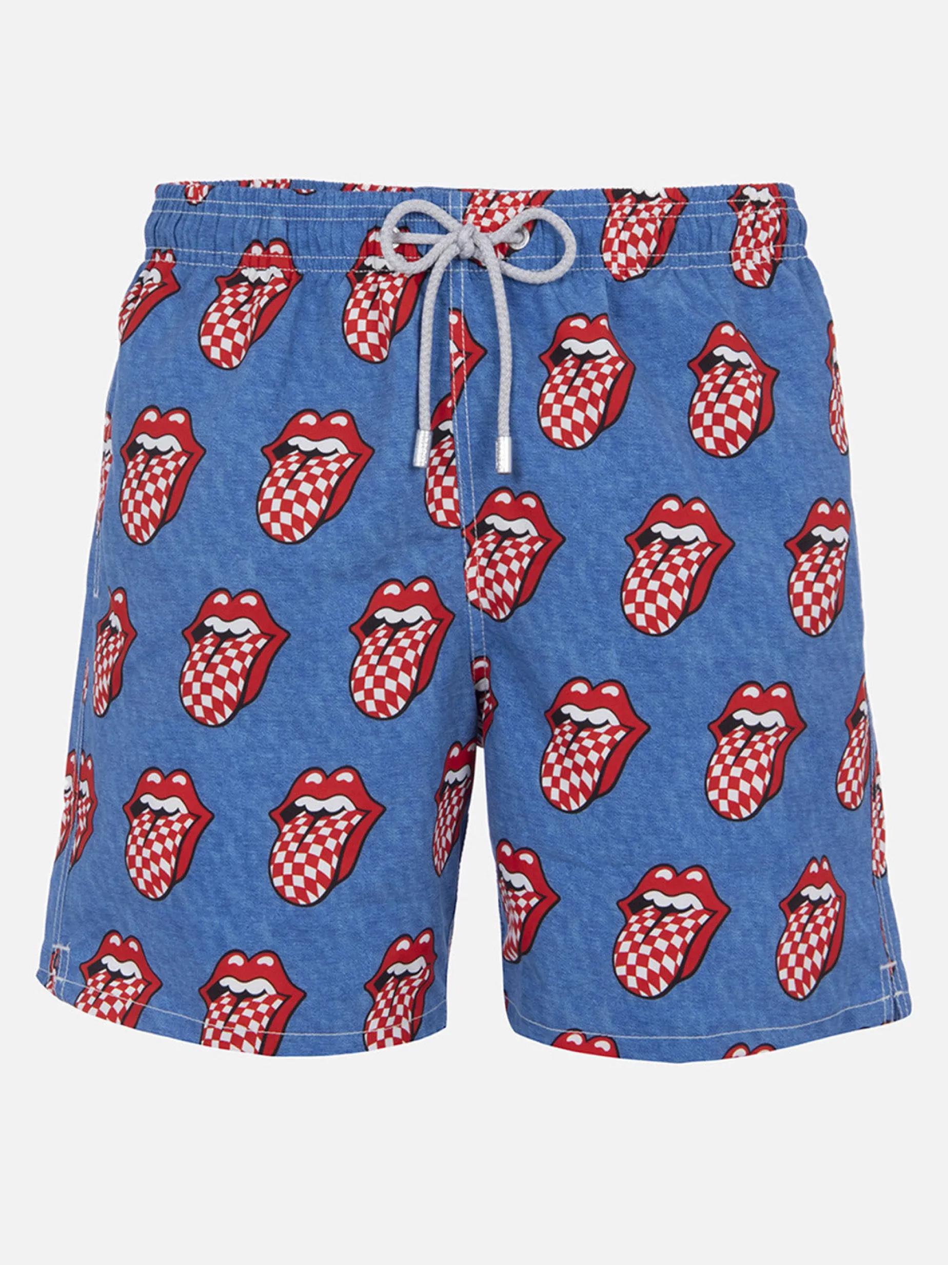 Mittellange gestreifte Gustavia-Badeshorts für Herren mit Rolling-Stones-Aufdruck | ROLLING STONES SONDEREDITION