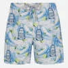 Mittellange gestreifte Gustavia-Badeshorts für Herren mit Gin-Print | GIN MARE SONDEREDITION