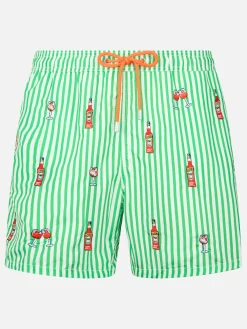 Mittellange gestreifte Gustavia-Badeshorts für Herren mit Aperol Spritz-Stickerei | APEROL SONDEREDITION