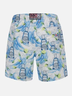 Mittellange gestreifte Gustavia-Badeshorts für Herren mit Gin-Print | GIN MARE SONDEREDITION