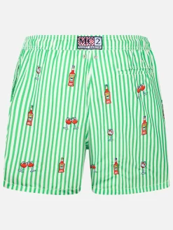 Mittellange gestreifte Gustavia-Badeshorts für Herren mit Aperol Spritz-Stickerei | APEROL SONDEREDITION