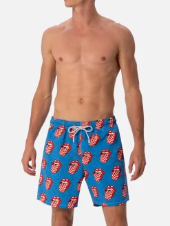 Mittellange gestreifte Gustavia-Badeshorts für Herren mit Rolling-Stones-Aufdruck | ROLLING STONES SONDEREDITION