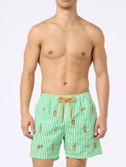 Mittellange gestreifte Gustavia-Badeshorts für Herren mit Aperol Spritz-Stickerei | APEROL SONDEREDITION