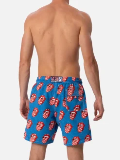 Mittellange gestreifte Gustavia-Badeshorts für Herren mit Rolling-Stones-Aufdruck | ROLLING STONES SONDEREDITION