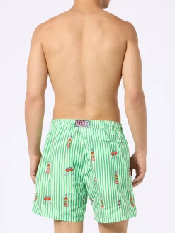 Mittellange gestreifte Gustavia-Badeshorts für Herren mit Aperol Spritz-Stickerei | APEROL SONDEREDITION