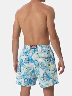 Mittellange gestreifte Gustavia-Badeshorts für Herren mit Gin-Print | GIN MARE SONDEREDITION