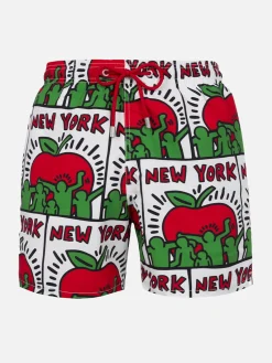 Mittellange Gustavia-Badeshorts für Herren mit platziertem Keith-Haring-Design | KEITH HARING SONDERAUSGABE
