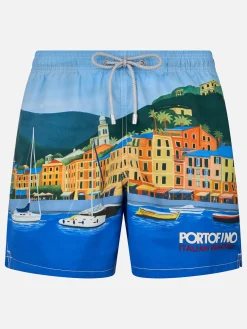 Mittellange Gustavia-Badeshorts für Herren mit platziertem Portofino-Aufdruck