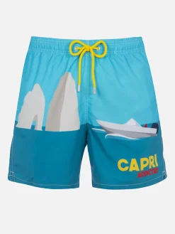 Mittellange Gustavia-Badeshorts für Herren mit Capri-Aufdruck