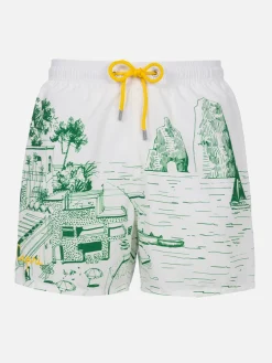 Mittellange Gustavia-Badeshorts für Herren mit Capri-Aufdruck