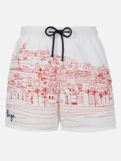Mittellange Gustavia-Badeshorts für Herren mit platziertem „Ibiza“-Aufdruck
