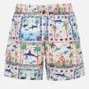 Mittellange Gustavia-Badeshorts für Herren mit ägyptischem Hai-Print | AI CO-CREATED DESIGN BY RICKDICK - POWERED BY RED-EYE