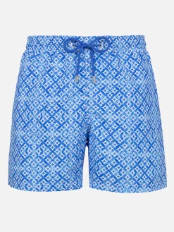 Mittellange Gustavia-Badeshorts für Herren mit geometrischem Majolika-Print