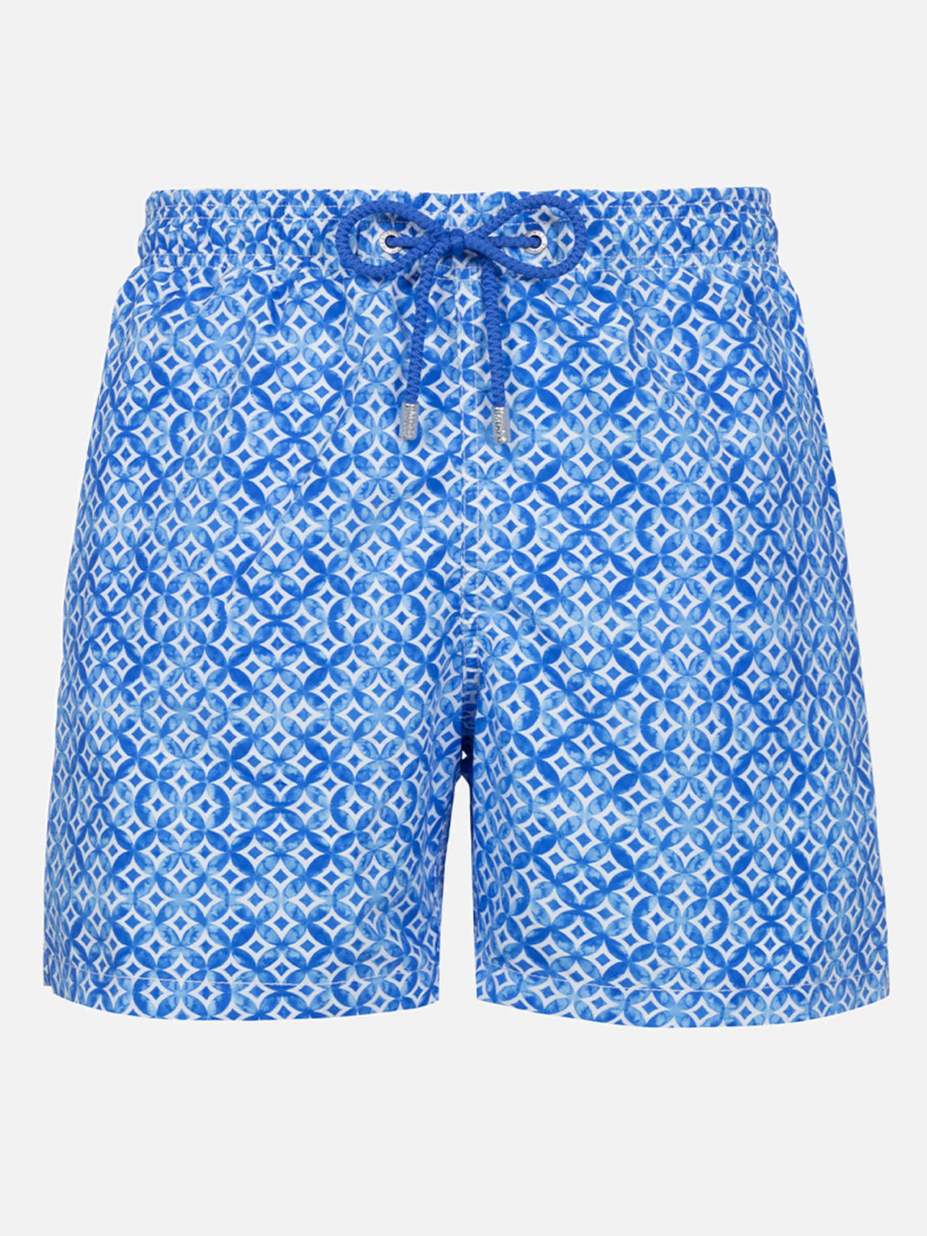 Mittellange Gustavia-Badeshorts für Herren mit geometrischem Majolika-Print