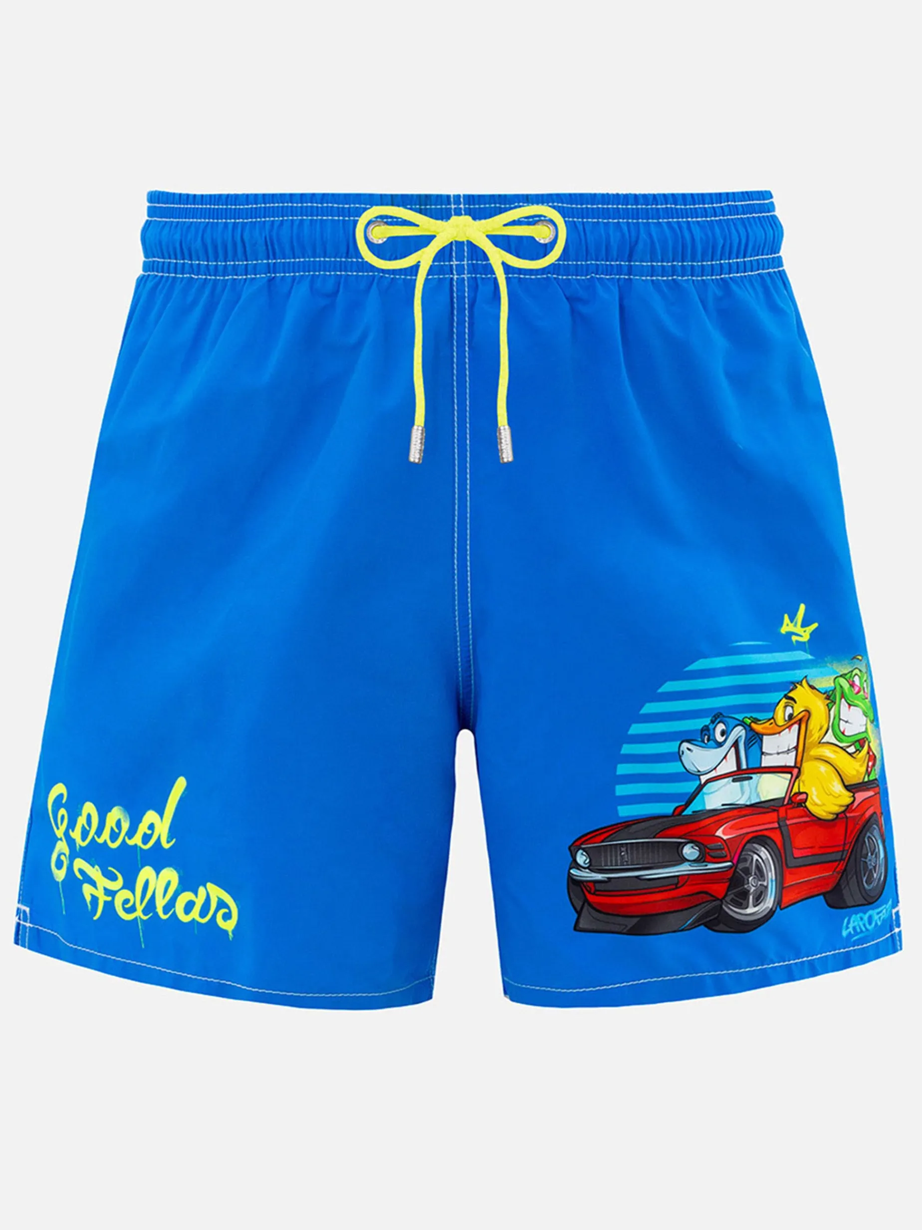 Mittellange Gustavia-Badeshorts für Herren mit platziertem Cryptopuppets-Aufdruck | CRYPTOPUPPET-SONDERAUSGABE
