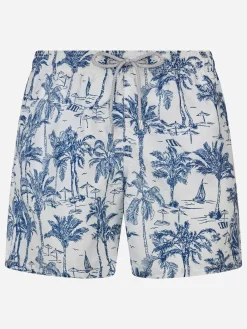 Mittellange Gustavia-Badeshorts für Herren mit Toile de Jouy-Aufdruck