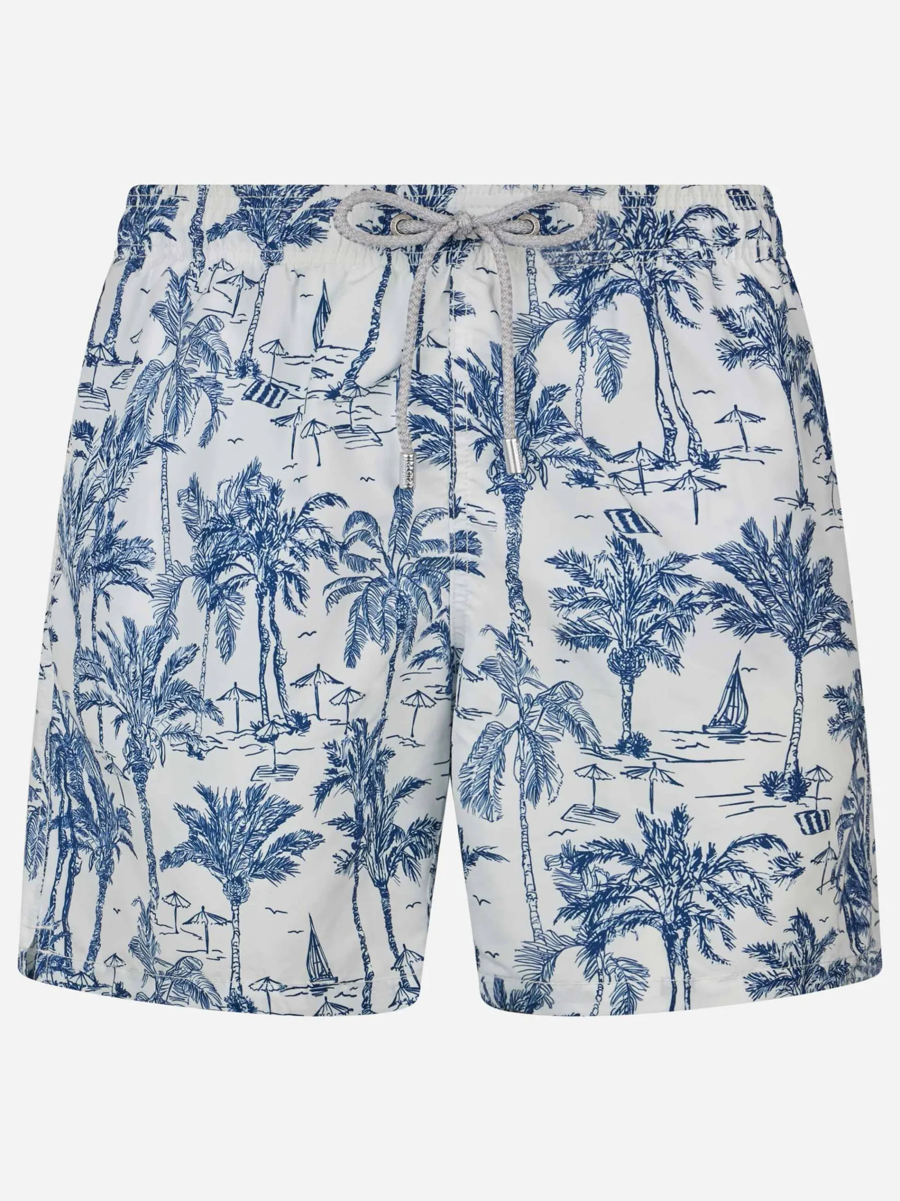 Mittellange Gustavia-Badeshorts für Herren mit Toile de Jouy-Aufdruck