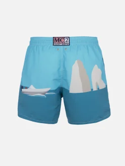 Mittellange Gustavia-Badeshorts für Herren mit Capri-Aufdruck