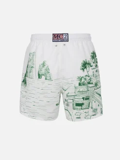 Mittellange Gustavia-Badeshorts für Herren mit Capri-Aufdruck
