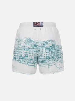 Mittellange Gustavia-Badeshorts für Herren mit platziertem Cannes-Aufdruck