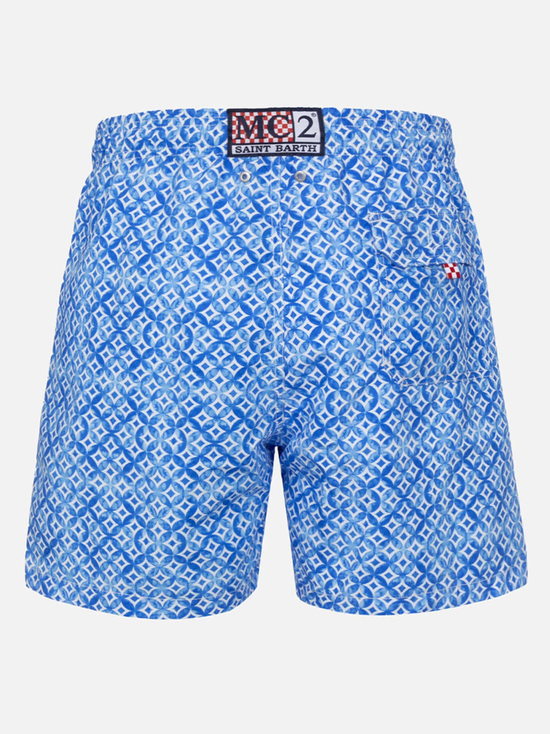 Mittellange Gustavia-Badeshorts für Herren mit geometrischem Majolika-Print